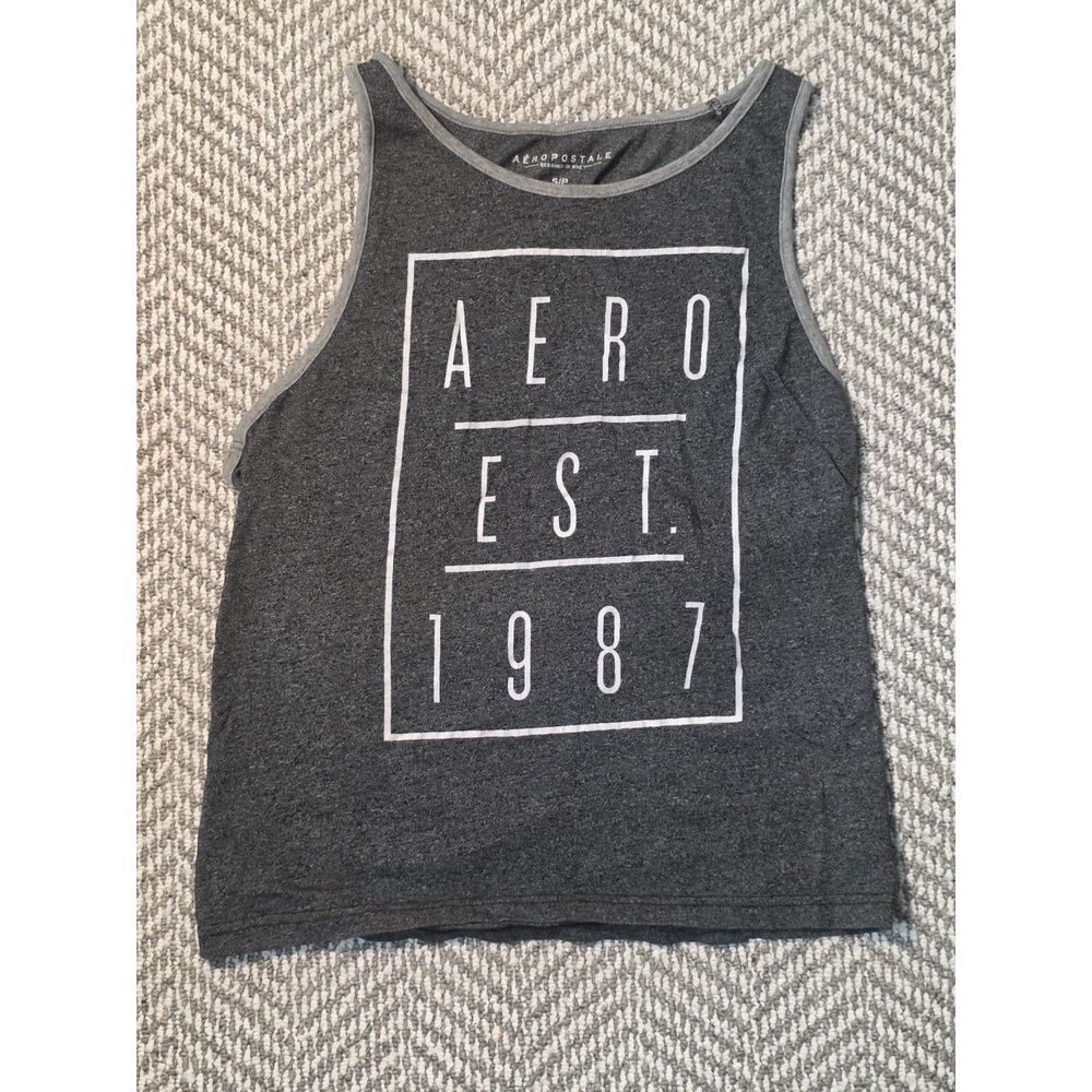 Aeropostale Womens Aero Est 1987 Graphic Tank Top Charcoal Gray Size Small S
